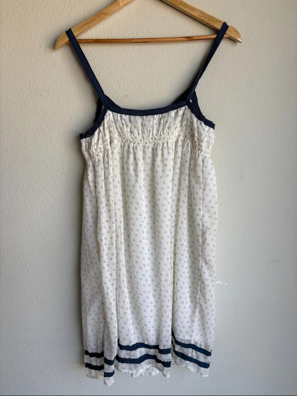Ecoté Women’s Navy Trim White Cotton dress 100% cotton lining